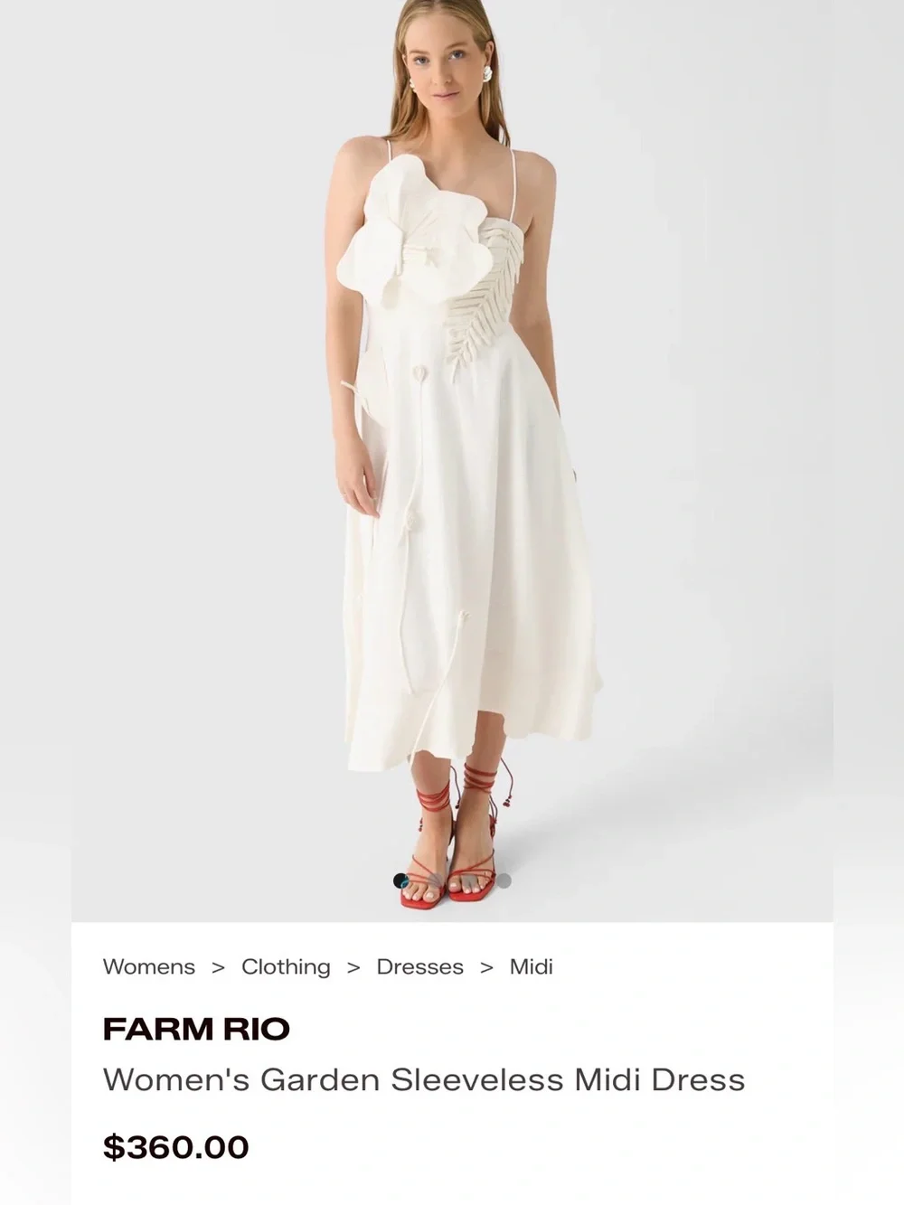FARM Rio Cream Floral Appliqué Midi Dress with Spaghetti Straps NWT - Picture 4 of 12